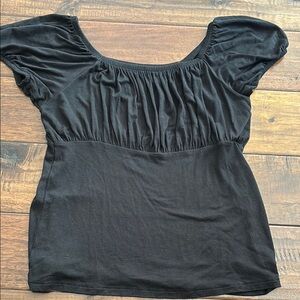 Nordstrom Black Ruched Puff Sleeve cotton top